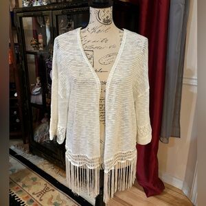 No Boundariee Floral & Fringed Knit Cardigan
